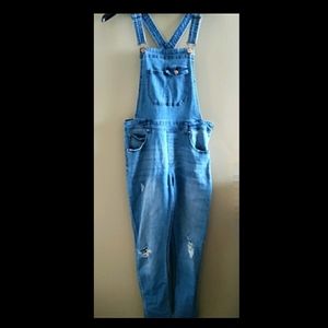 Celebrity Pink distressed jean overalls size L